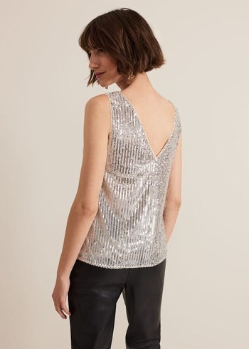 Phase Eight Lumi Sequin Vest T Shirts Silver Canada | MXAZPF-763